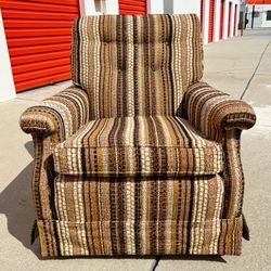 Vintage Mid Century Striped Woven Tweed Upholstery Lounge Accent Armchair 