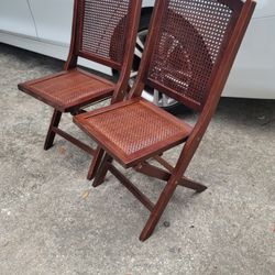 Set of 2 Vintage Cane Back and Seat Folding Chairs 