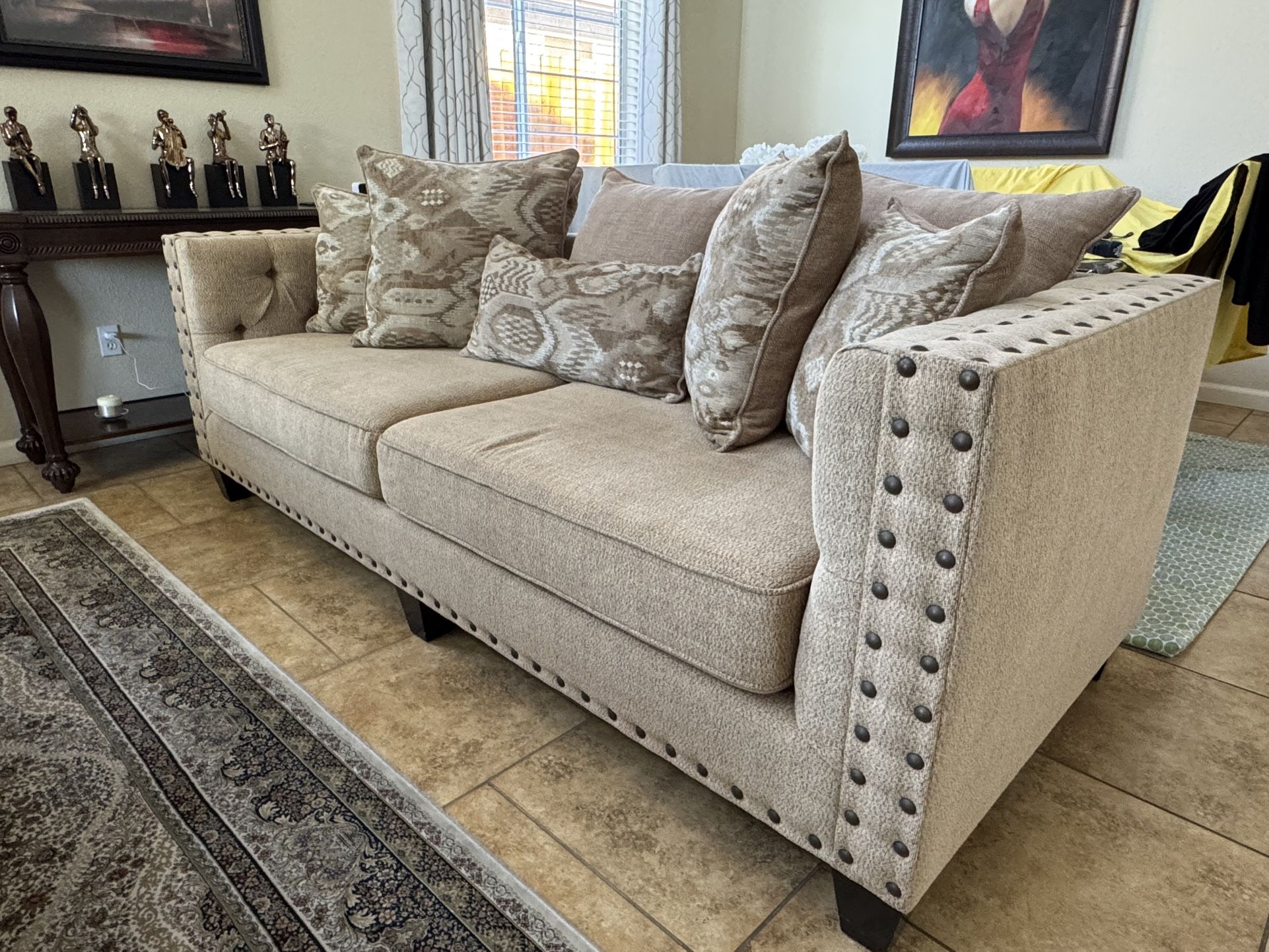 3pc Custom Modern Nailhead-1xTrim Sofa +2x Matching Oversized Armchair