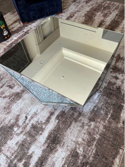 Modern Mirrored Coffee Table with Crushed Crystal Accent Panel