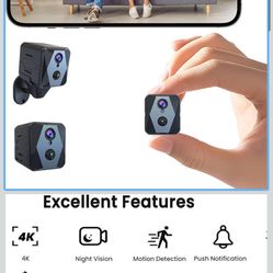 Cámara interior, cámara de seguridad 4K, cámara inalámbrica con tiempo de espera de 100 días, grabación en tiempo real, detección de movimiento AI, so