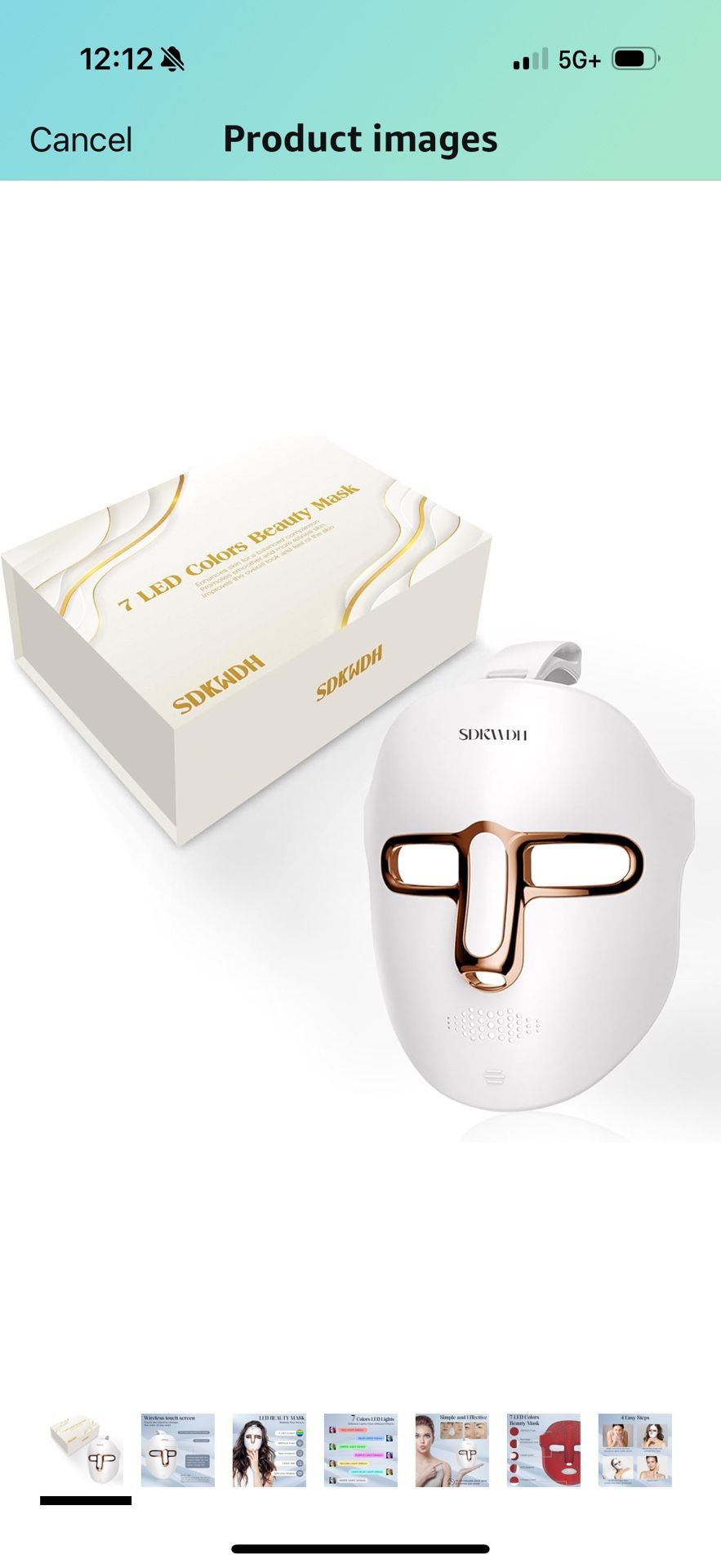 Red Light Therapy Mask for Face, Led Face Mask Light Therapy, 7 Colors LED Facial Skin Care at Home, Gold