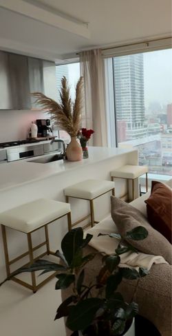 3 White Leather Barstools