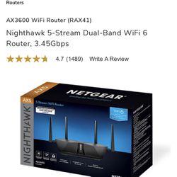 AX3600 WiFi Router (RAX41)  Nighthawk 5-Stream Dual-Band WiFi 6 Router, 3.45Gbps
