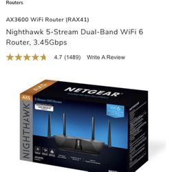 AX3600 WiFi Router (RAX41)  Nighthawk 5-Stream Dual-Band WiFi 6 Router, 3.45Gbps