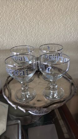4 Vintage Belgium Orval Beer glass with silver rim