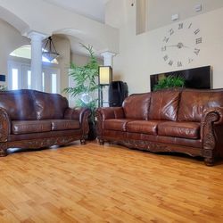 Brown Real Leather Sofa And Loveseat Set - FREE DELIVERY - $675 🛋 🚚