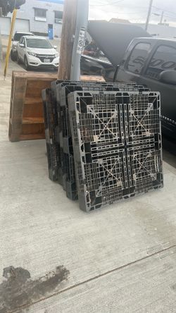 Pallets outside Coppa Woodworking in San Pedro their plastic they’re free