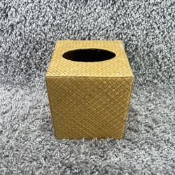 Rattan Tissue Box Cover Holder Square Wicker Design Coastal Island Design Yellow