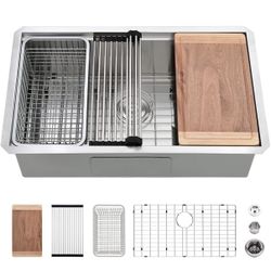 27 Inch Kitchen Sink Undermount-27x19 Stainless Steel Undermount Kitchen Sink Workstation 16 Gauge Deep Single Bowl Under Mount Sinks Basin wit