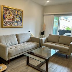 Mid Century Couch & Love Seat With Coffee Table $600