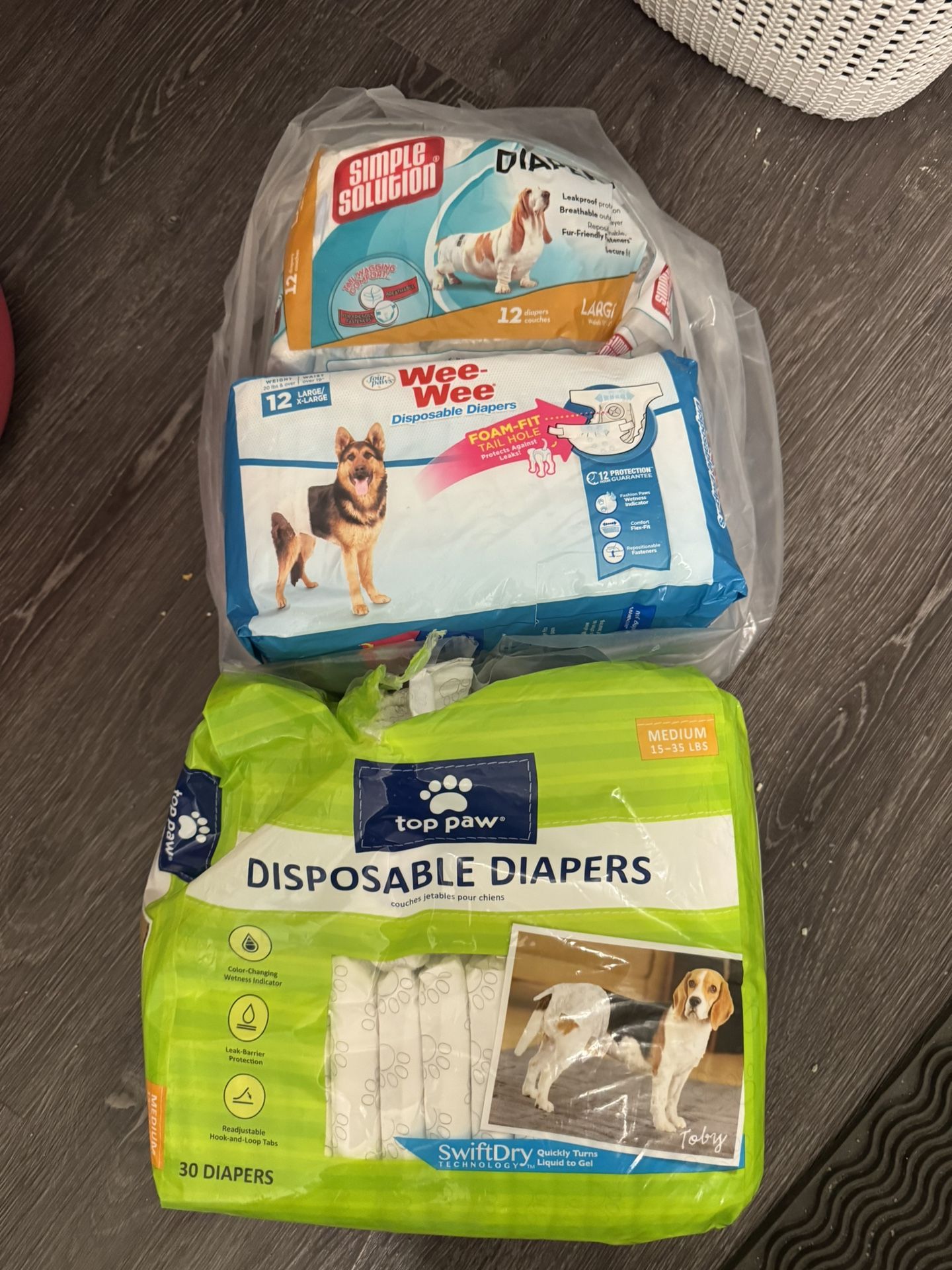 dog diapers, different sizes, all for $10