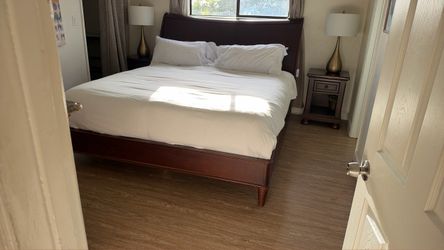 Dark Cherry Wood Sleigh Bed Frame