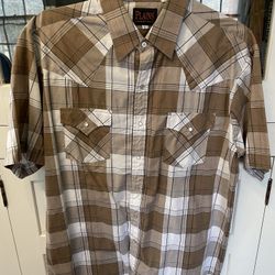Vintage Plains Western Wear Shirt Mens L Short Sleeve Pearl Snap Shirt VG