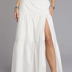 White High Rise Flow Maxi Skirt 