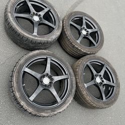 4 — 245/40r18 5x4.5 5x114.3 5x3.94 5x100 Black Velocity Mustang Civic Camry Accord Altima G35 G37 Tacoma Impreza Wrx wheels Rims 90% Treads Tires!