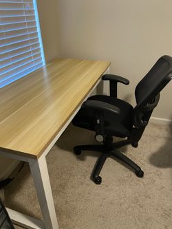IKEA White/Faux Wood Office Desk + Office Chair