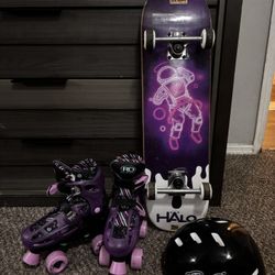 Roller Derby Girl's Adjustable Skates and Skateboard