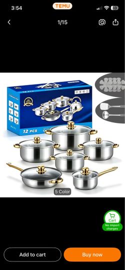 14 pcs cookware pots and pan with golden handles heat resistant