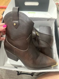 Cowgirl boots Brown Western Ankle Boots with Gold Hardware