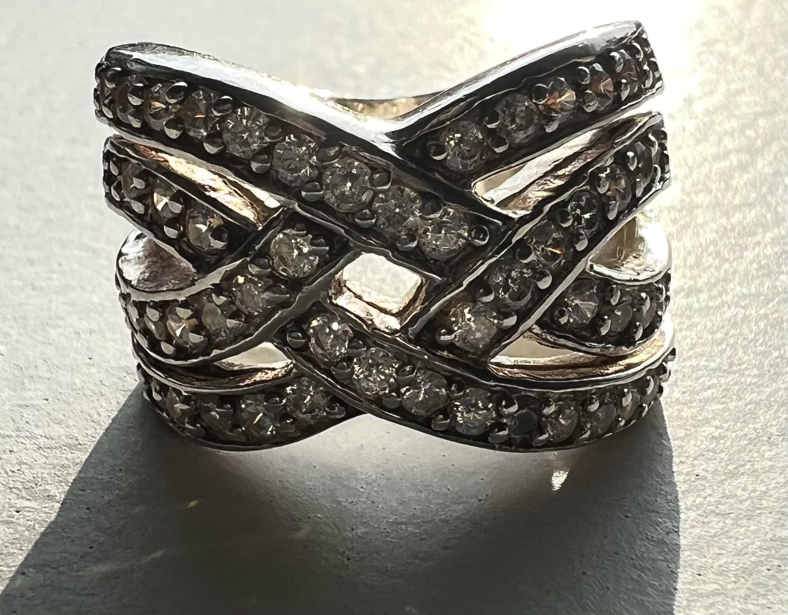 Sterling silver braided cocktail ring