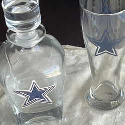 Dallas Cowboys Decanter With Stopper And Glass 