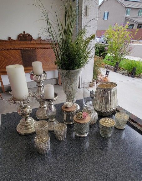 Mercury Glass Style Vases & Candle Holders 13 Pieces for $40