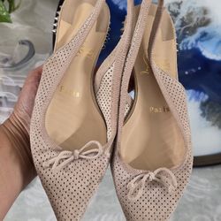 Christian Louboutin HALL SLING Spike Studded Heel Suede Flat Sandals Shoes  35 1/2