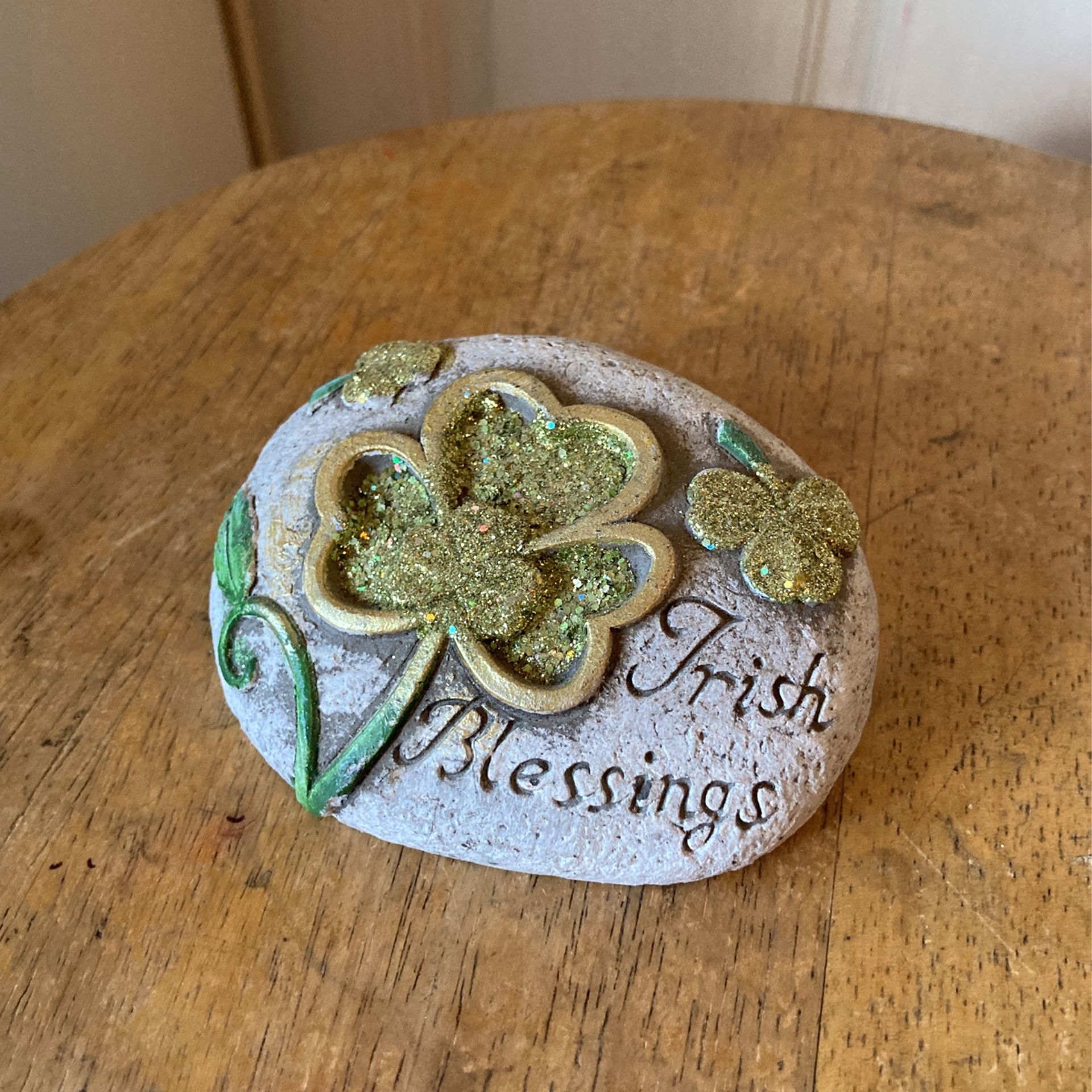 Engraved Rock- “Irish Blessing” and Clover With Glitter