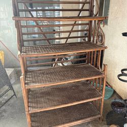Vintage 1970's Bent Rattan 5 Shelf Baker's Rack