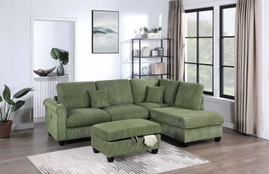 Sectional Set  W/ USB Port + Storage Ottoman
