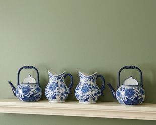 ​Title: Vintage Blue & White Chinoiserie Ceramic Set (4 Pieces)