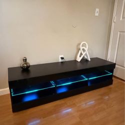 TV Stand LED Light Up Glass Shelves
