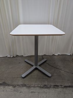 White Square Dining Table with Metal Pedestal Base