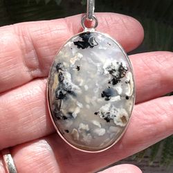 Large Oval Dendrite Opal Silver 2” Gemstone Pendant