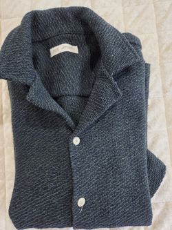 ZARA Dark Blue Green Knit Cardigan Sweater Collared Button Short Sleeve Size S