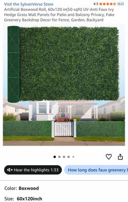 Artificial Boxwood Roll, 60x120 in(50 sqft) UV-Anti Faux Ivy Hedge Grass Wall Panels for Patio and Balcony Privacy, Fake Greenery Backdrop Decor for F