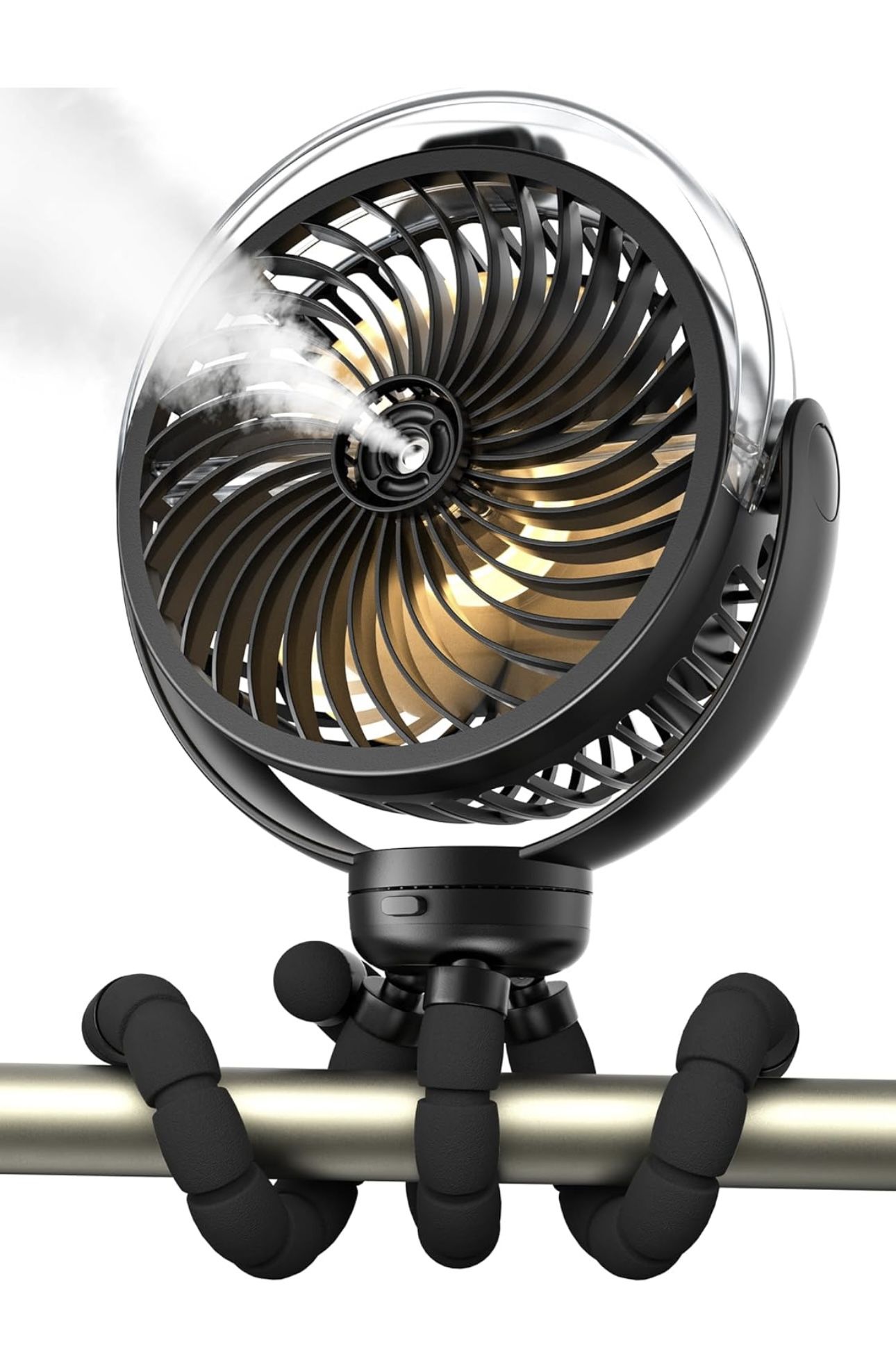 Misting Stroller Fan, 6000mAh Battery Operated Portable Fan with Light & 360° Pivoting, Personal Fans with Flexible Tripod for Baby, Office, Travel,Tr