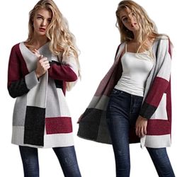 Colorblock Long Sleeve Knit Cardigan