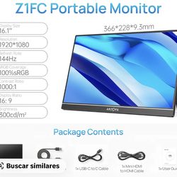 ARZOPA 16.1'' Portable Gaming Monitor 100% sRGB 144Hz&60Hz 1080P FHD Kickstand Portable Monitor External Second Screen for PS5 Xbox Laptop PC Switch
