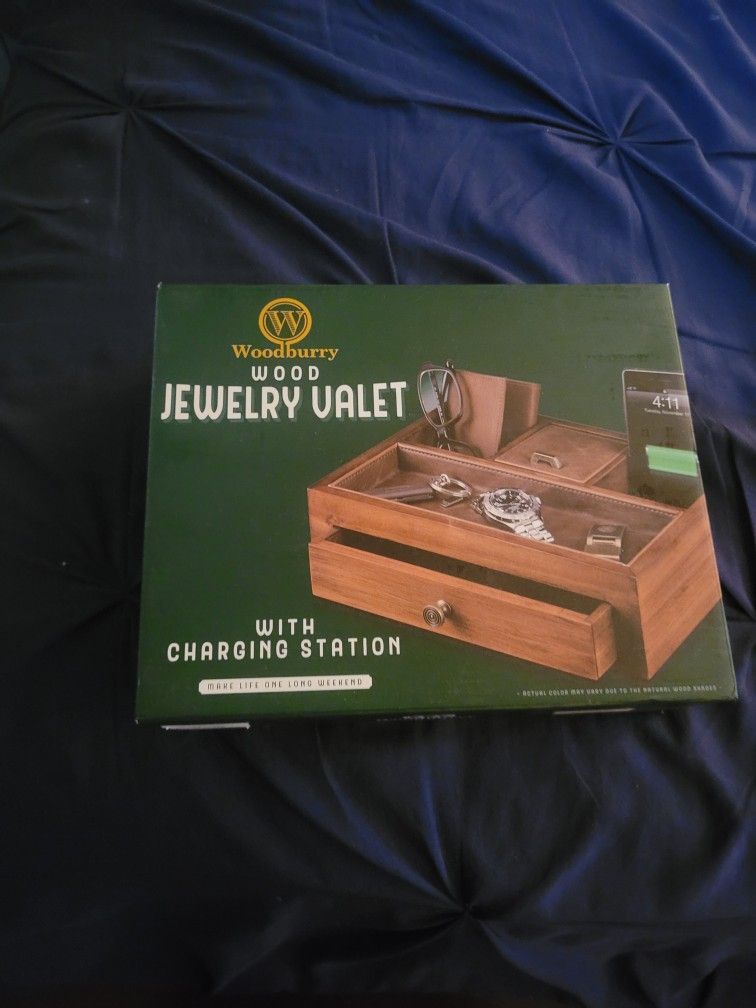 Woodbury Wood Jewelry Valet with Charging Station