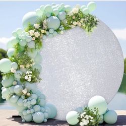 6.5ft Round Silver Sequin Backdrop Cover - Sparkling Glitter Design, Adjustable for 5-6.5ft Round Arch Stands, Fitted Circular Balloon Arch Cover Only