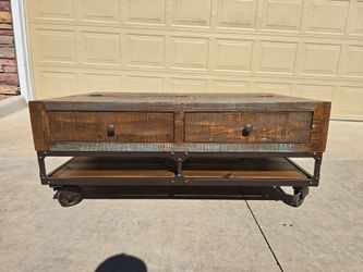 Rustic Industrial Wood & Metal Coffee Table