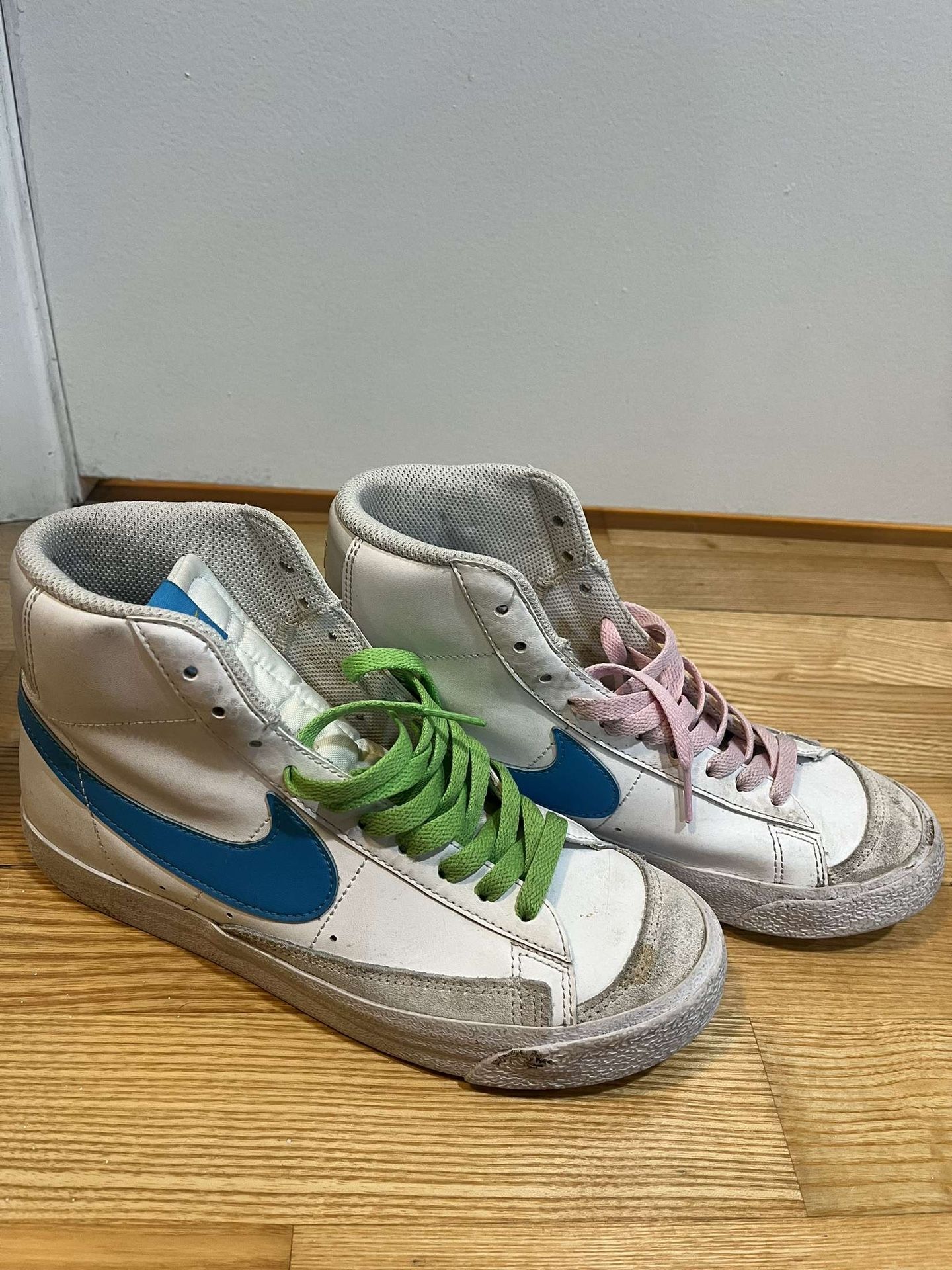 Nike Blazer Mid white and blue trainers #retro #vintage