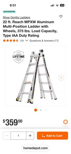 22' Gorilla ladder 300lbs. $200