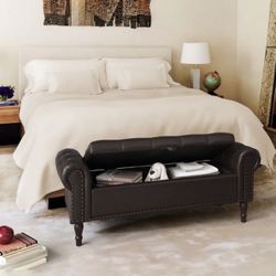 Ottoman Bench for End of Bed, Livingroom, Entryway, Dark Brown