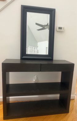 Dark Brown Console Table with Wall Mirror