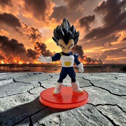 #9) Dragon Ball Z 2.5" Vegeta Super Saiyan Form Chibi-Style Design Mini Figure With Base. This image features a Dragon Ball Z Vegeta 2.5" mini action 