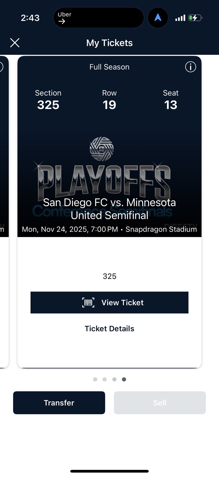 2 SDFC Playoff tickets-Monday November 24th
