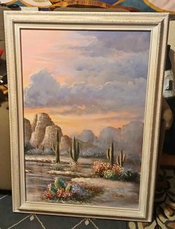 MCM / Vintage Southwestern Desert Landscape Framed Art (Large 42x29.5)